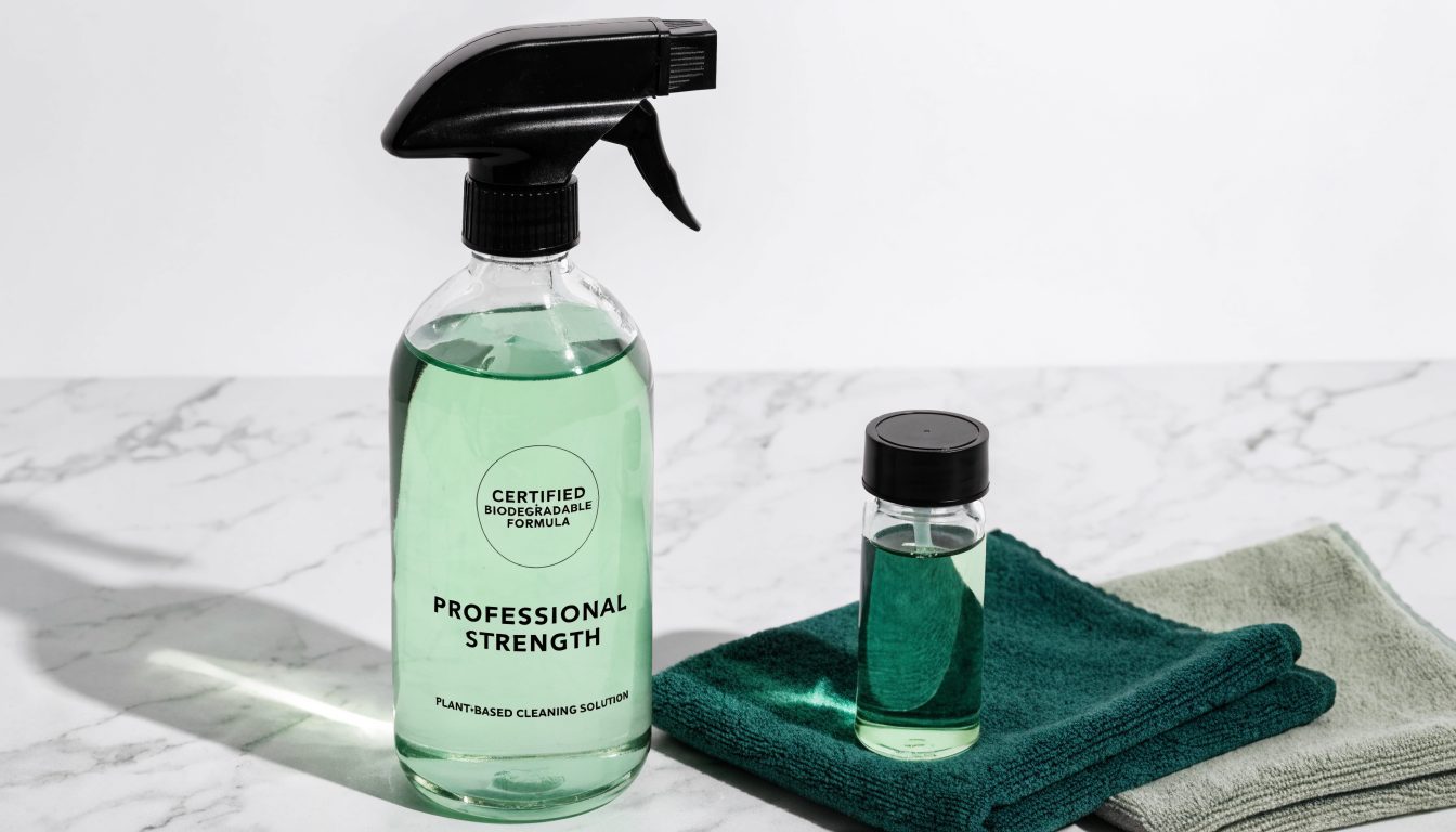 Professional cleaner wiping marble kitchen island — Sparkle Clean premium service